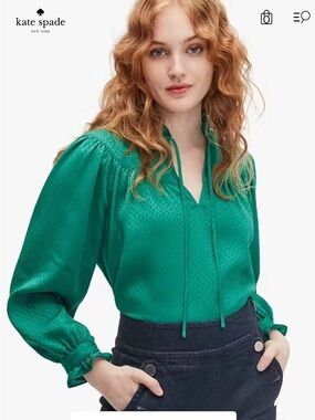 kate spade New York Fluid jacquard Emerald Green Blouse